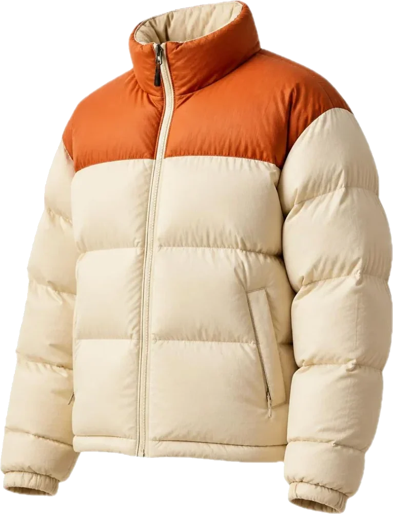Cream and burnt-orange retro puffer jacket